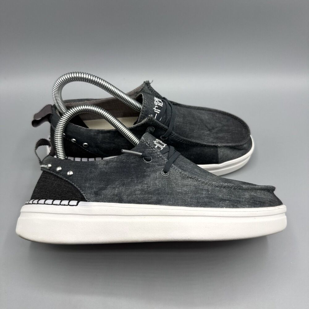 Hey Dude Womens Wendy Rise Rivet Onyx Grey Tie Dye Wash Canvas Loafers Size 6